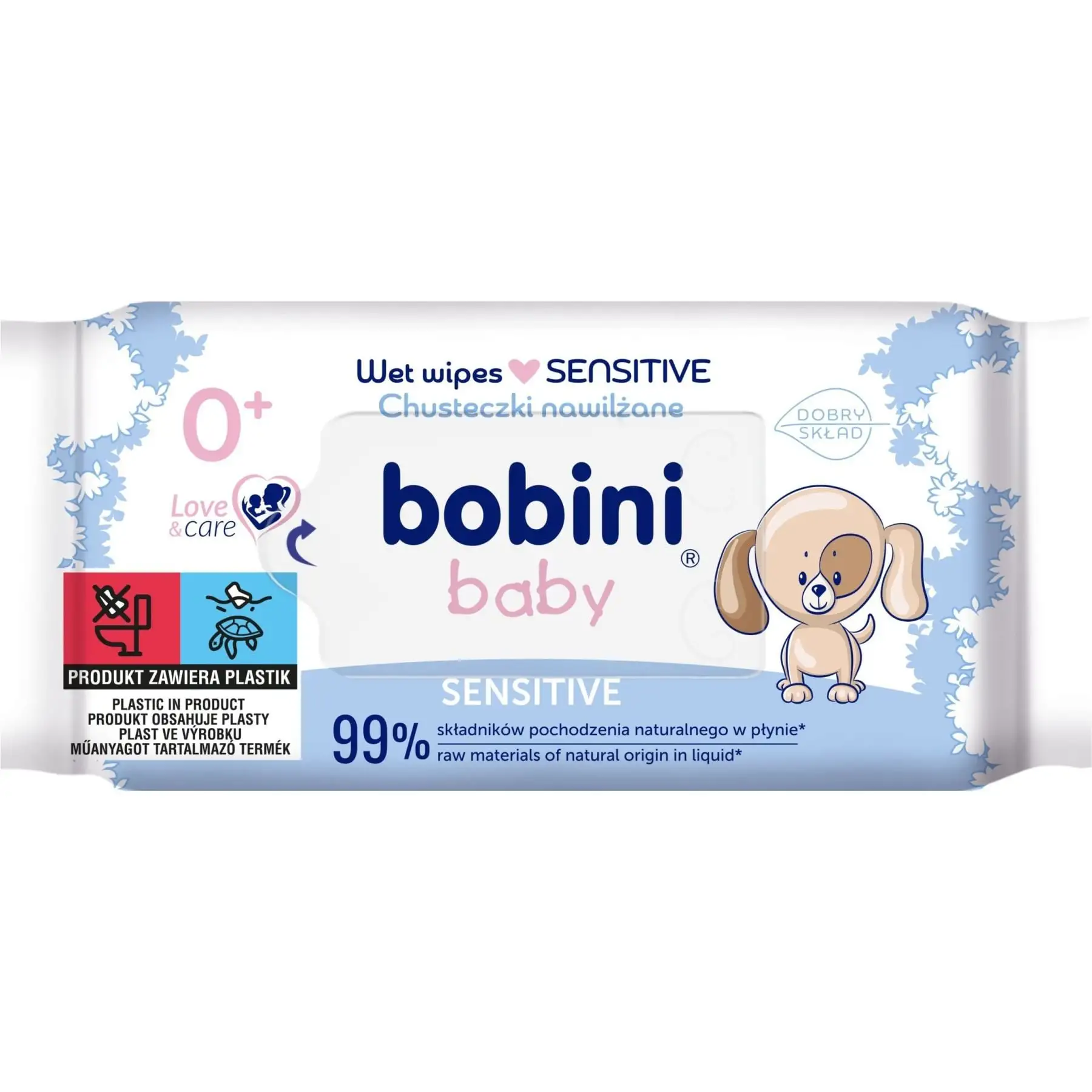 Вологі гіпоалергені серветки Sensitive, 60 шт.(0+) / "Bobini"