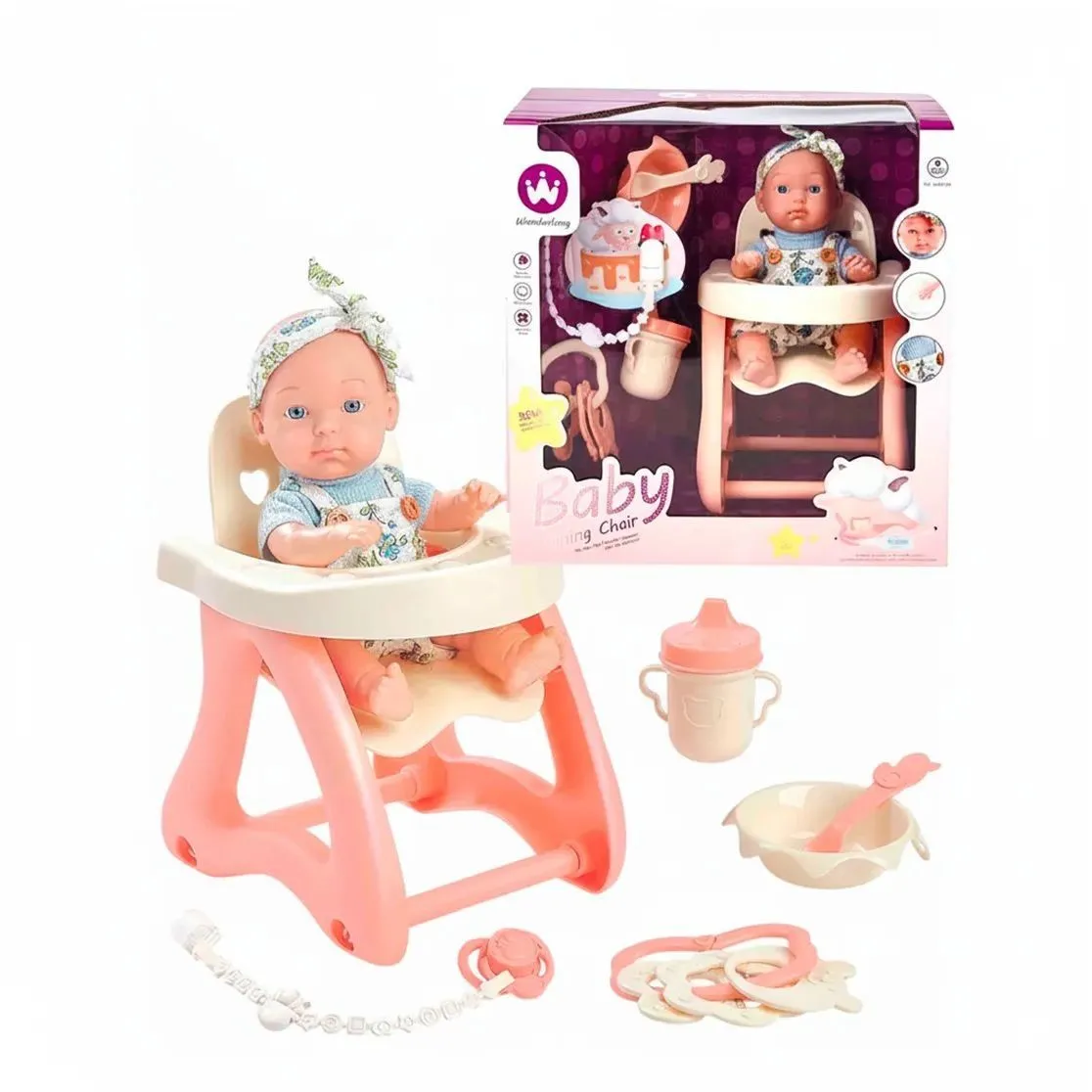 Іграшковий стульчик для годування з лялькою