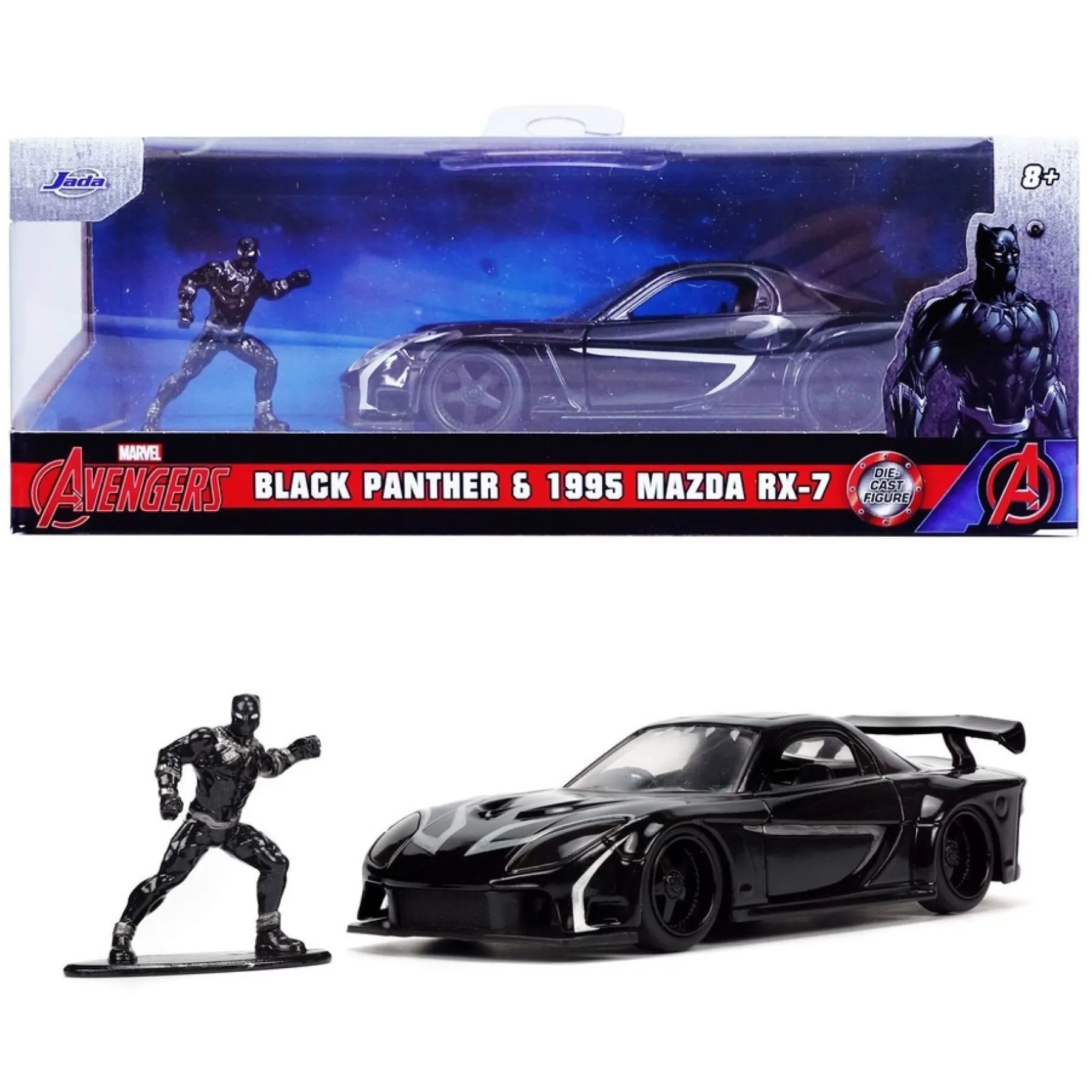 Машина металева Jada &quot;Марвел. Месники&quot; Мазда RX-7 з фігуркою Чорної пантери, масш. 1:32
