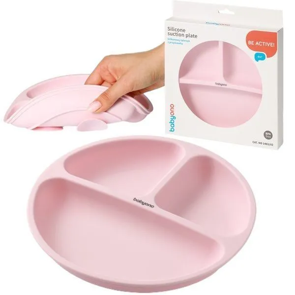 Мисочка силіконова з присоскою на три секції (Рожевий) &quot;BabyOno&quot;