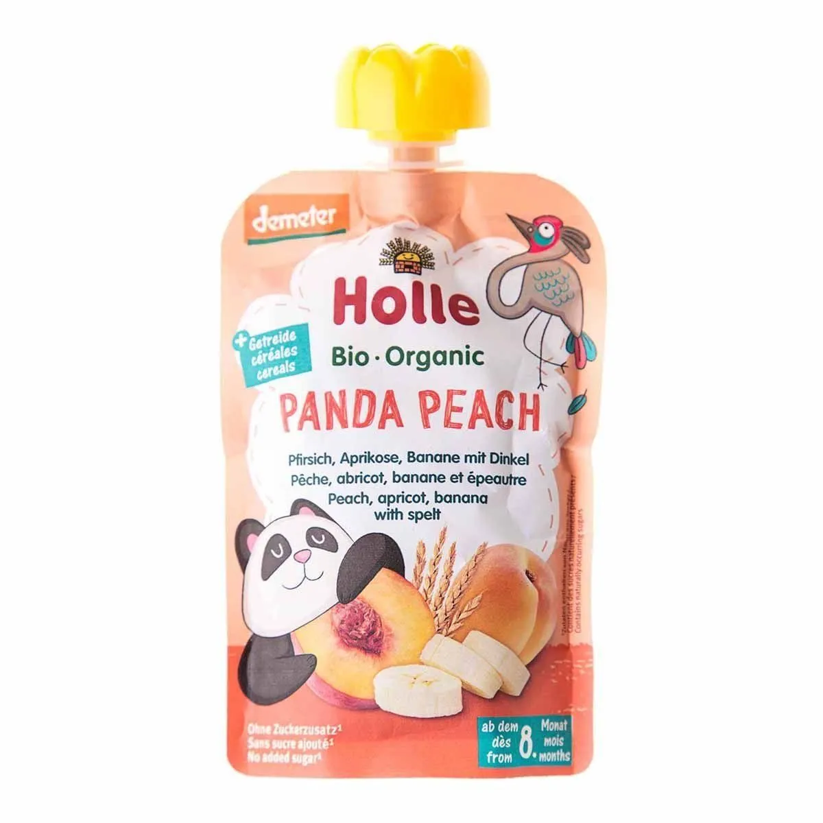 Пюре &quot;Panda Peach&quot; з персиком, абрикосом, бананом і спельтою органічне з 8 міс 100г, Holle