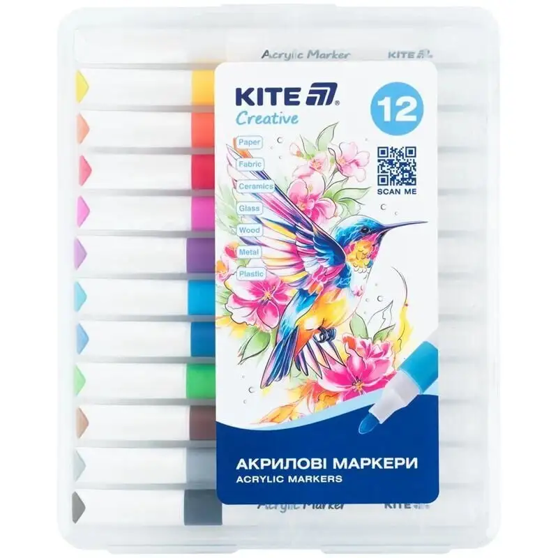 Маркери акрилові Jumbo, 12шт Kite Creative