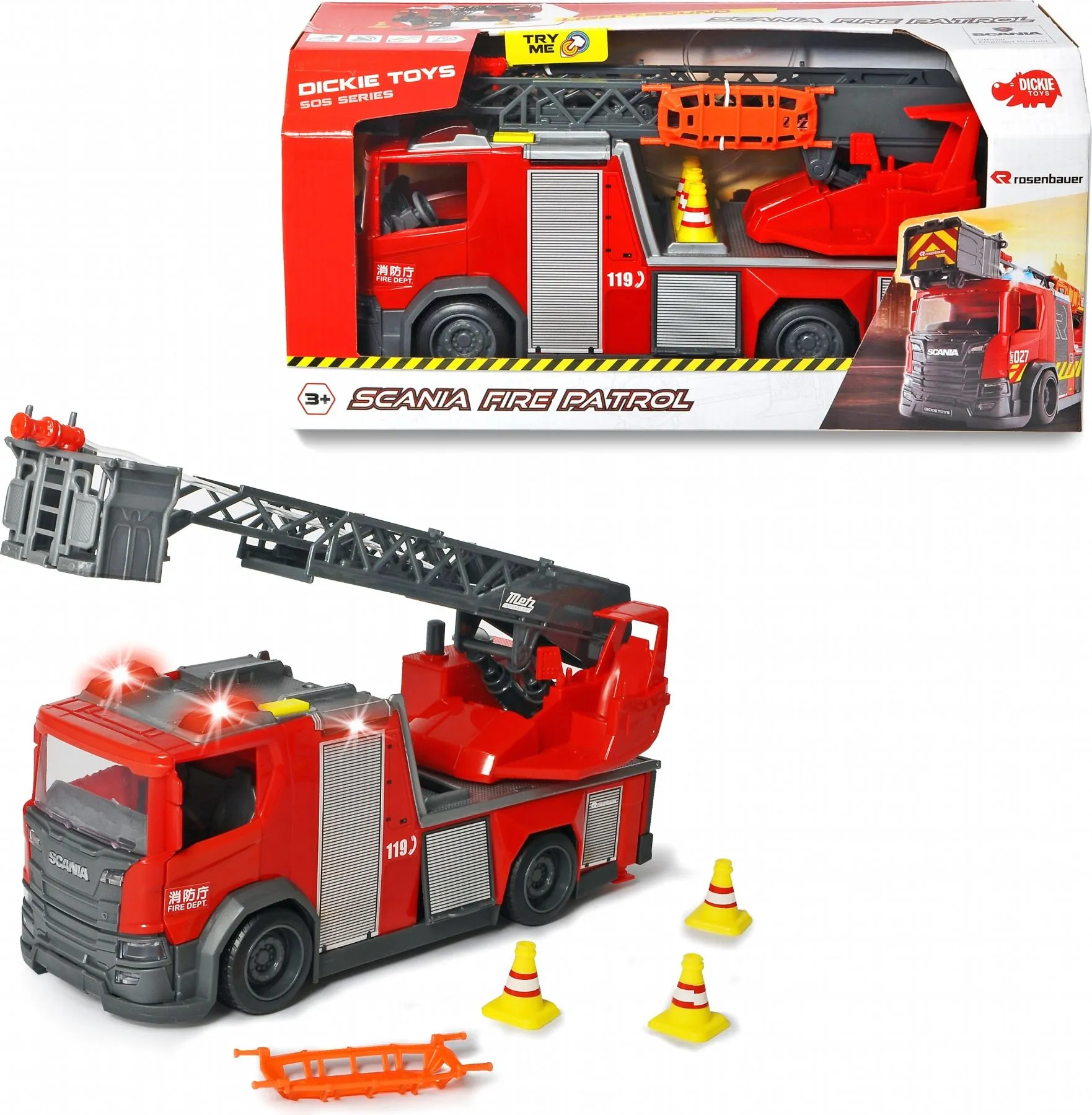 Пожежна машина &quot;Scania&quot; з телескопічною драбиною, зі зв. св. та водним еф, довж 35 см, 3+