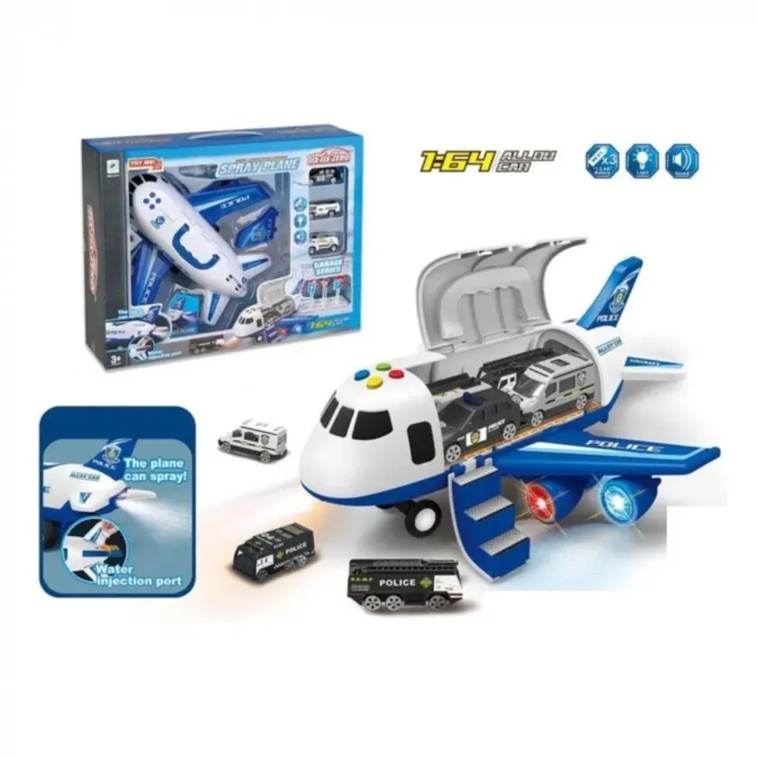 Іграшка-трансформер Поліцейський літак з паркінком (звук, світло, розпилення)