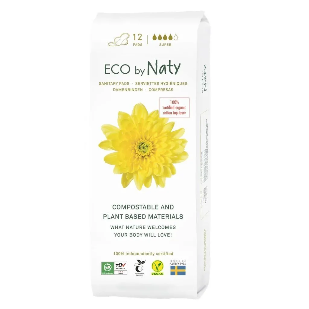 Одноразові гігієнічні жіночі прокладки &quot;Eco By Naty&quot; Super, 12 шт в упаковці