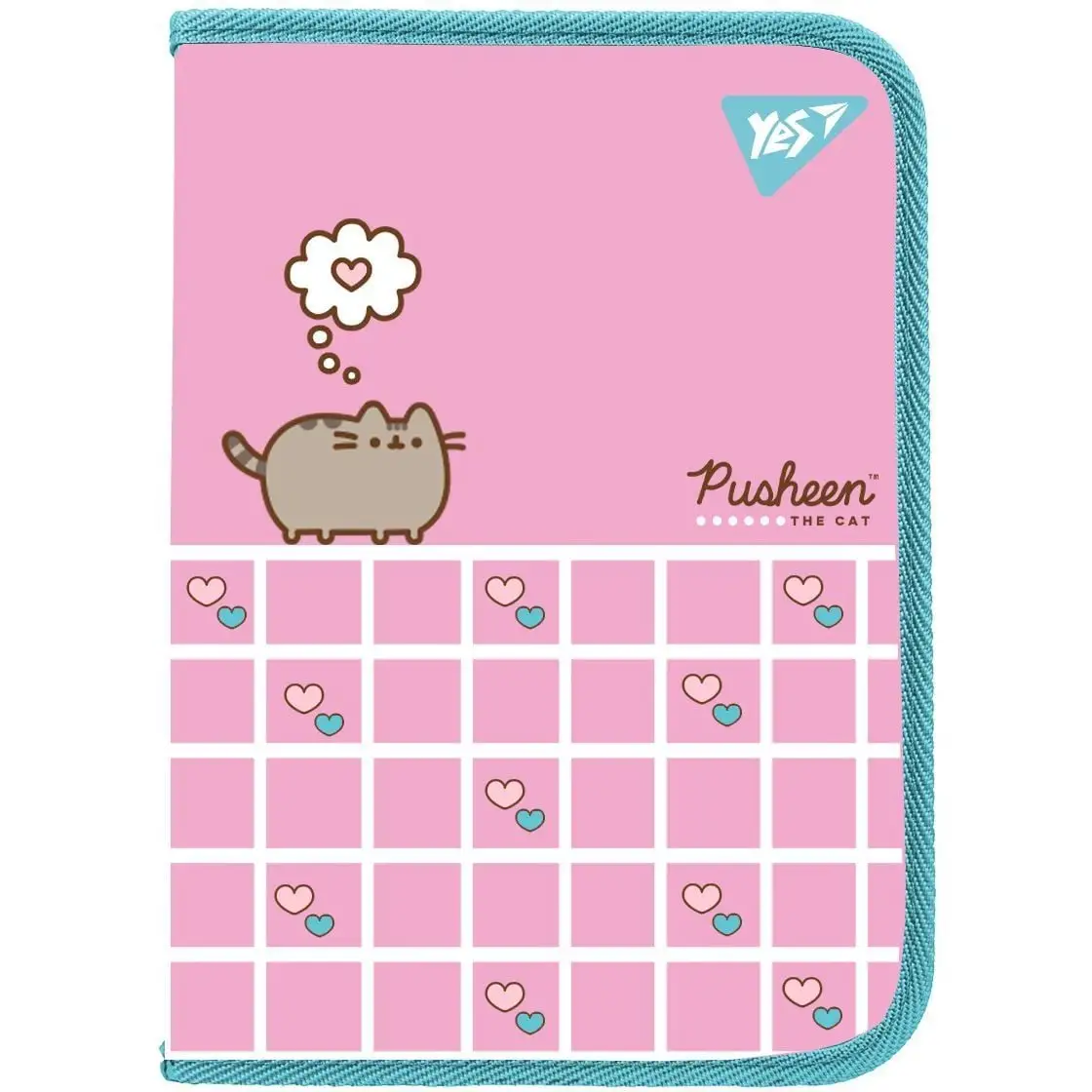 Папка факультативна Yes А4 пласт. на блискавці "Pusheen. Hearts" з внутр. кишенею