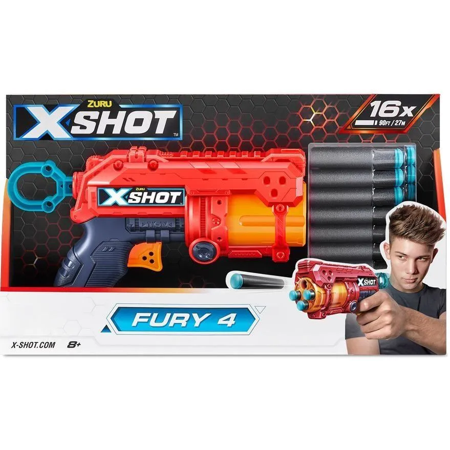 X-Shot Red Швидкострільний бластер EXCEL FURY 4 (16 патронів), 36377R