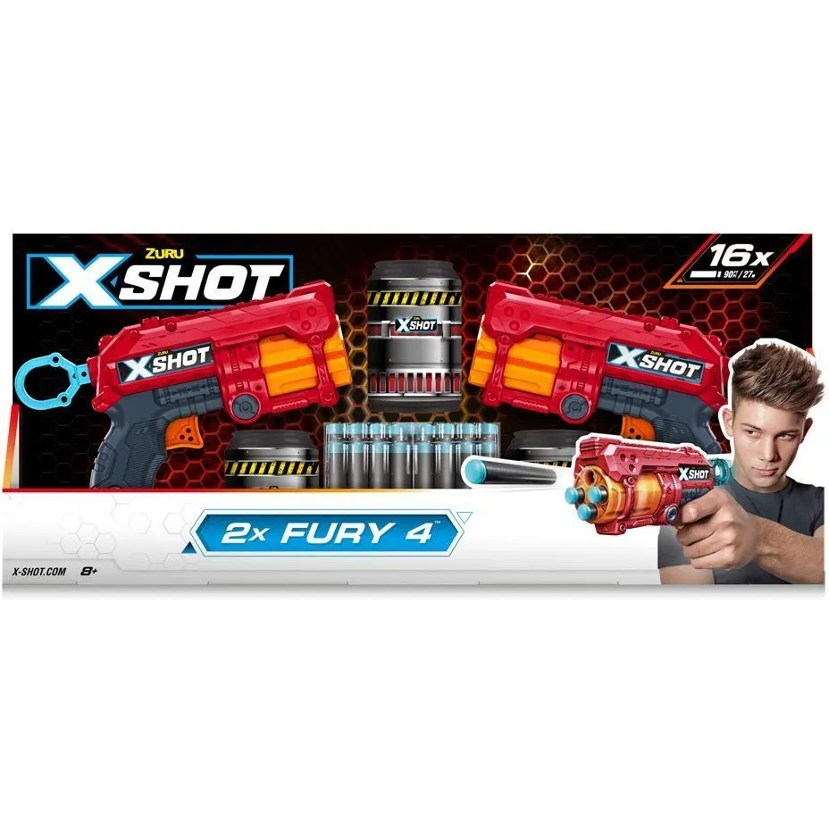 X-Shot Red Швидкострільний бластер EXCEL FURY 4 2 PK (3 банки, 16 патронів), 36329R