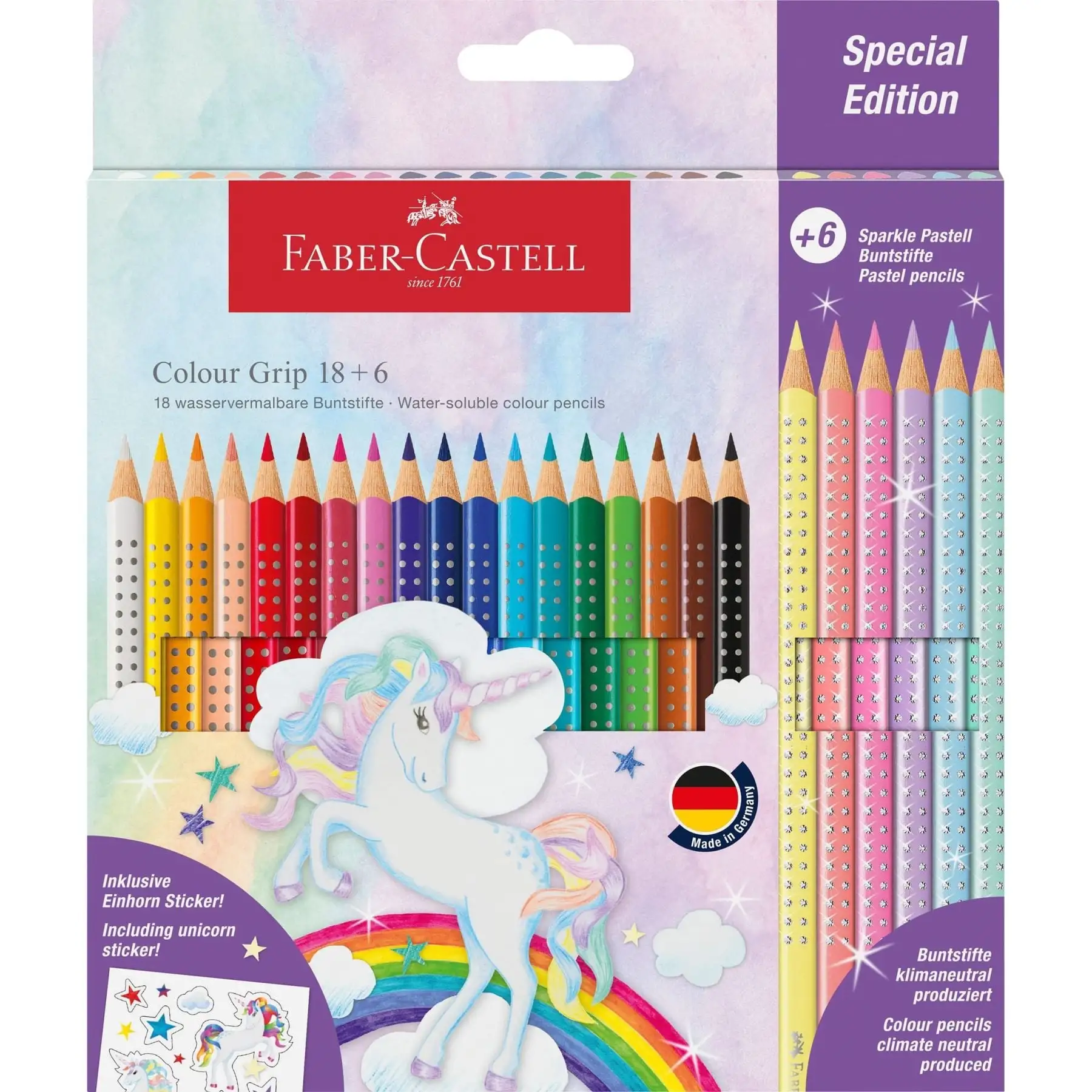 201543 КОЛЬОРОВІ АКВАРЕЛЬНІ ОЛІВЦІ 18КОЛ.+6КОЛ. PASTEL "UNICORN" КАРТОН.УПАК.