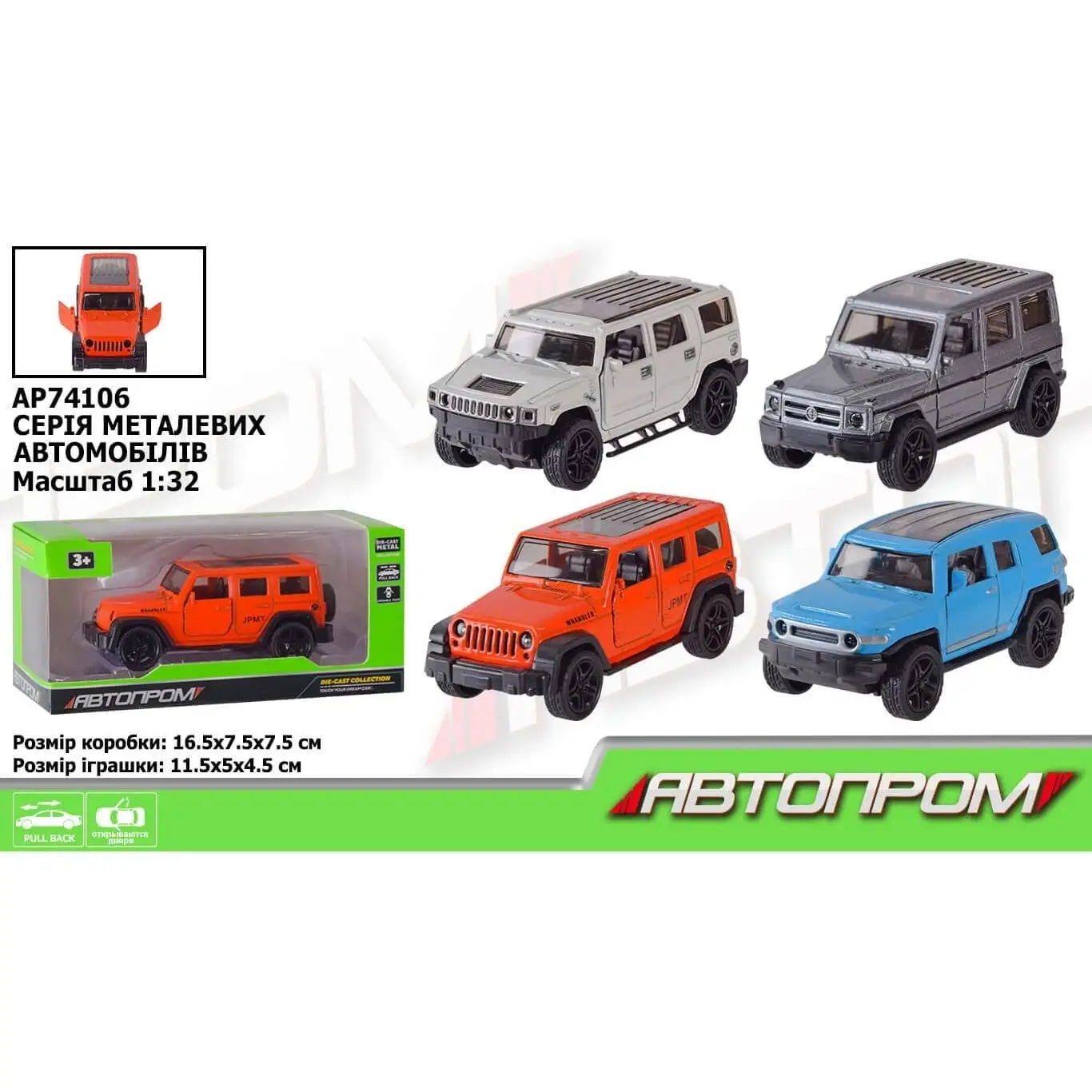 Іграшка машина арт AP74106, "АВТОПРОМ", 1:32,4 вида мікс,у короб.16,5*7,5*7,5см