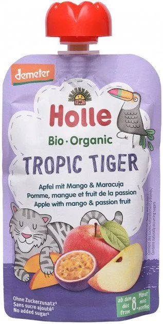 Пюре органічне &quot;Tropic Tiger&quot; з яблуком, манго та маракуєю з 8 місяців 100 г, Holle