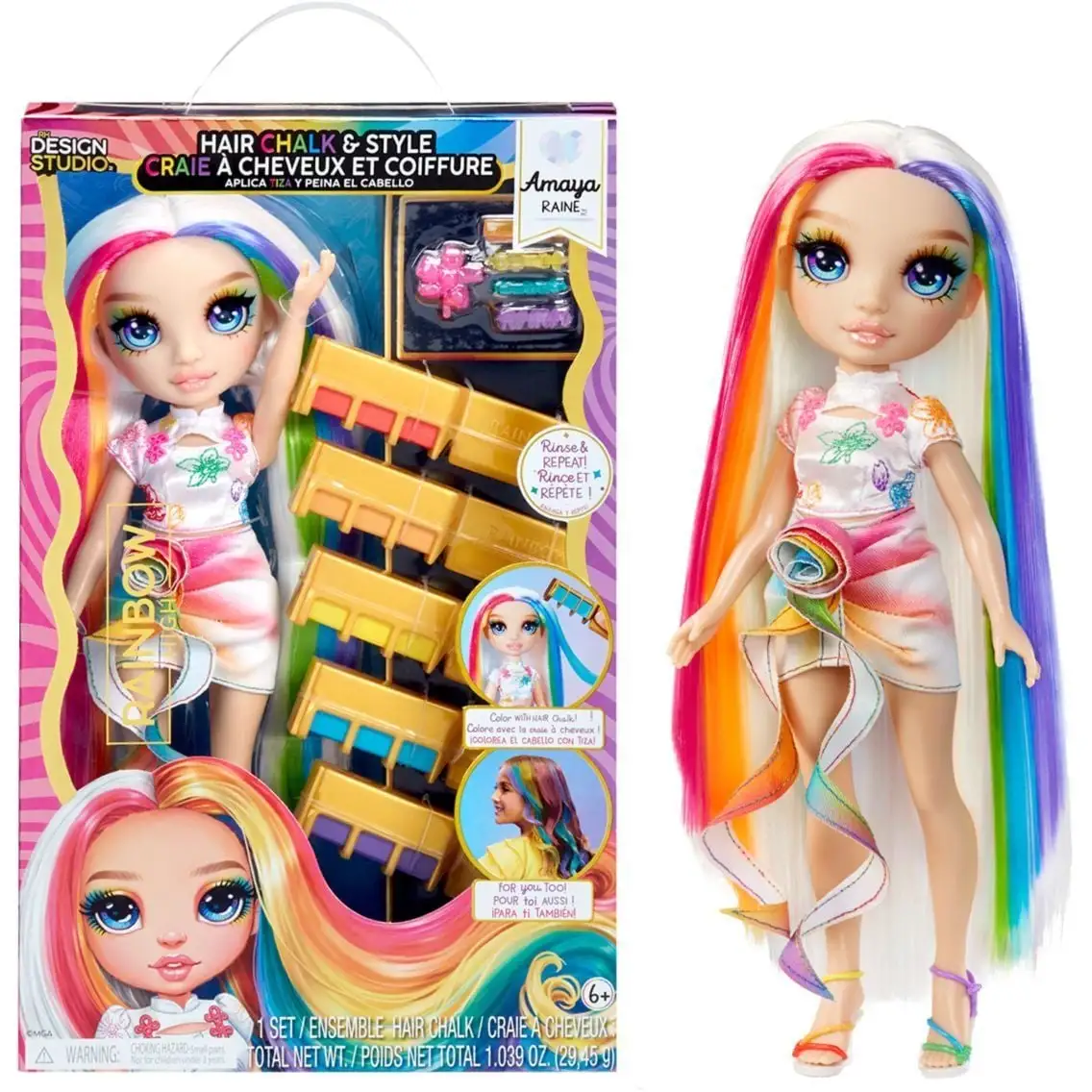 Ігровий набір з лялькою RAINBOW HIGH (РЕЙНБОУ ХАЙ) серії "Крейда для волосся та стиль"  АМАЯ