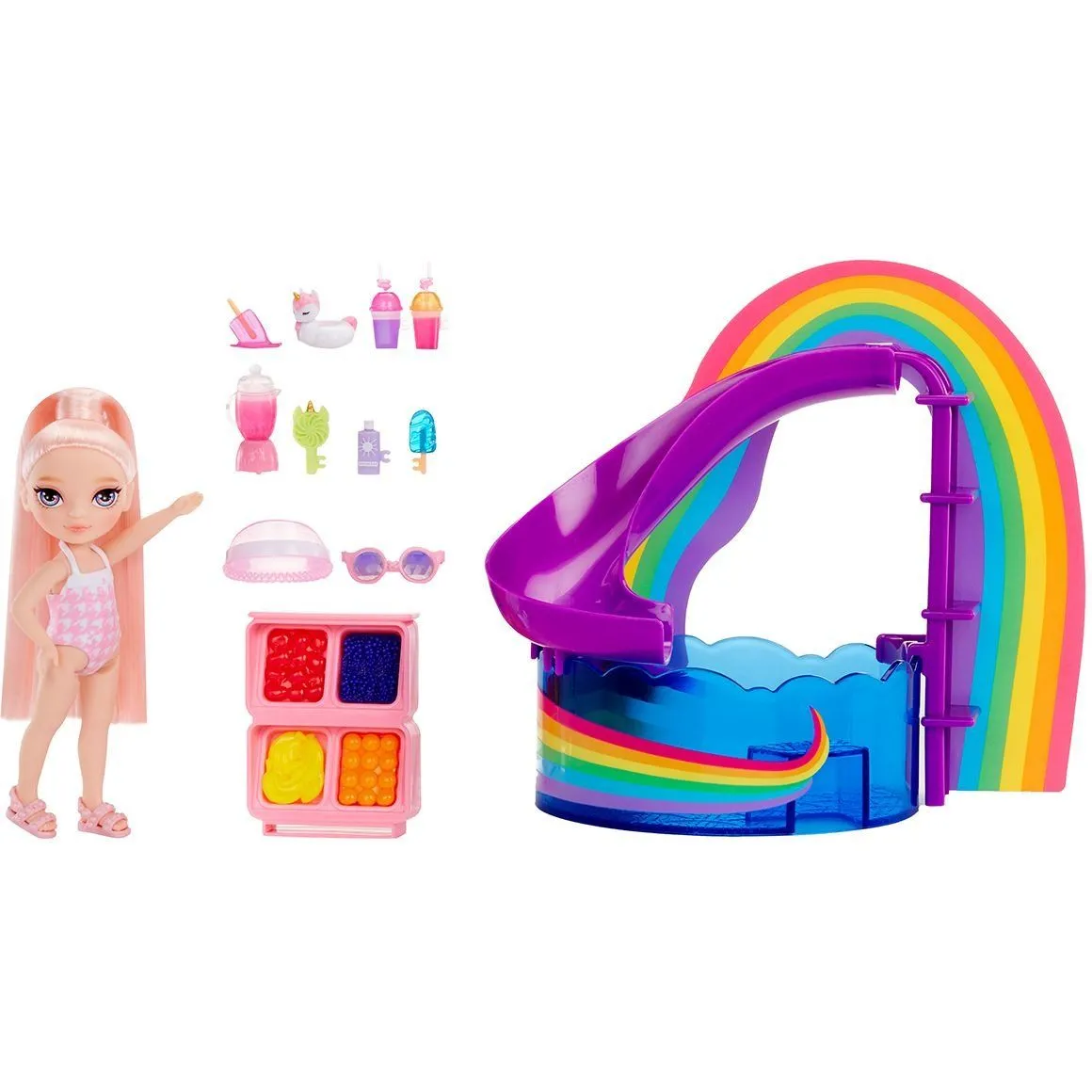 Ігровий набір з лялькою RAINBOW HIGH серії "Littles"  ВЕСЕЛКОВЕ СВЯТО В БАСЕЙНІ (з аксес.)
