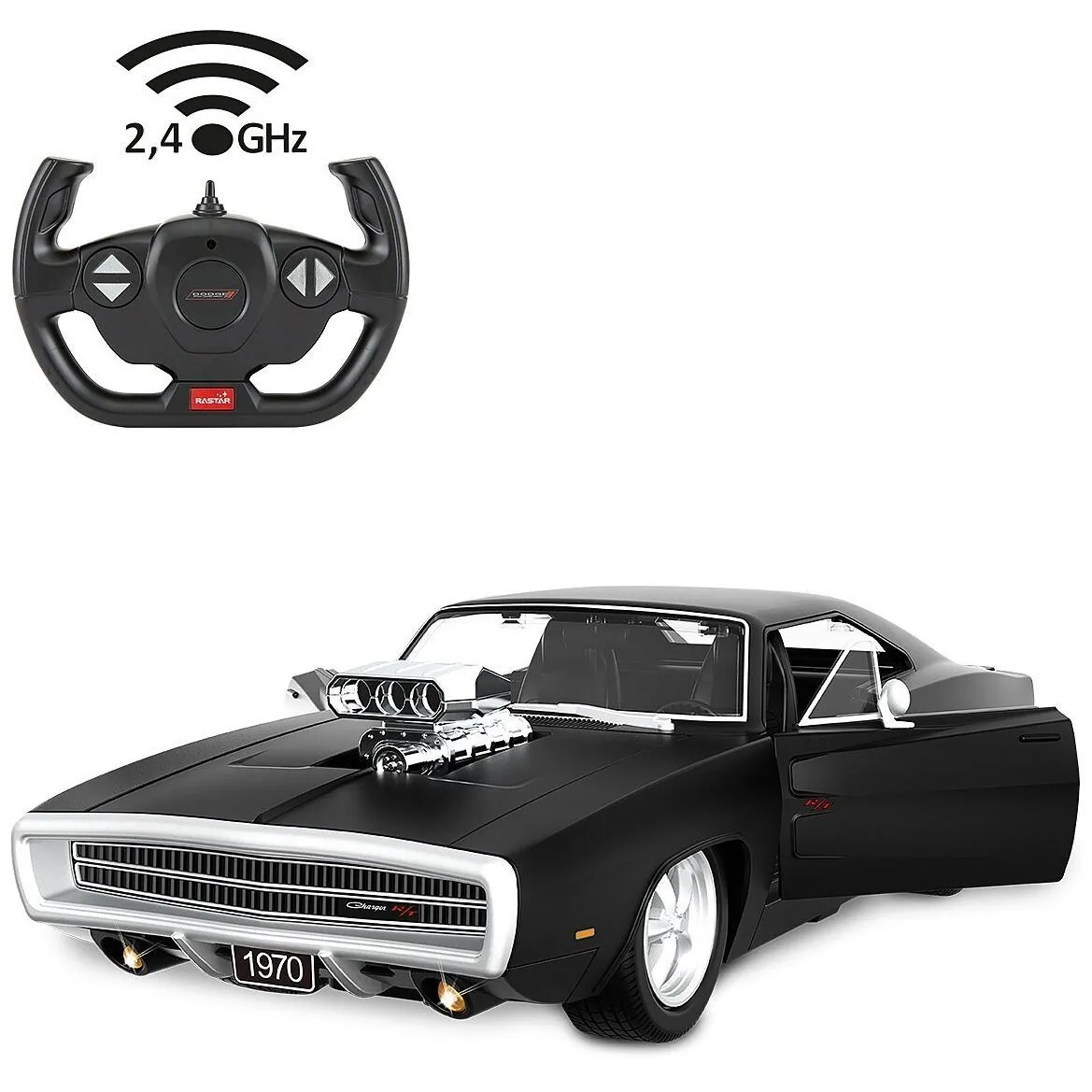 Авто-ль на р/к, д-рі/відч.Dodge Charger R/T 1970 1:16, чорний, 2.4МГц
