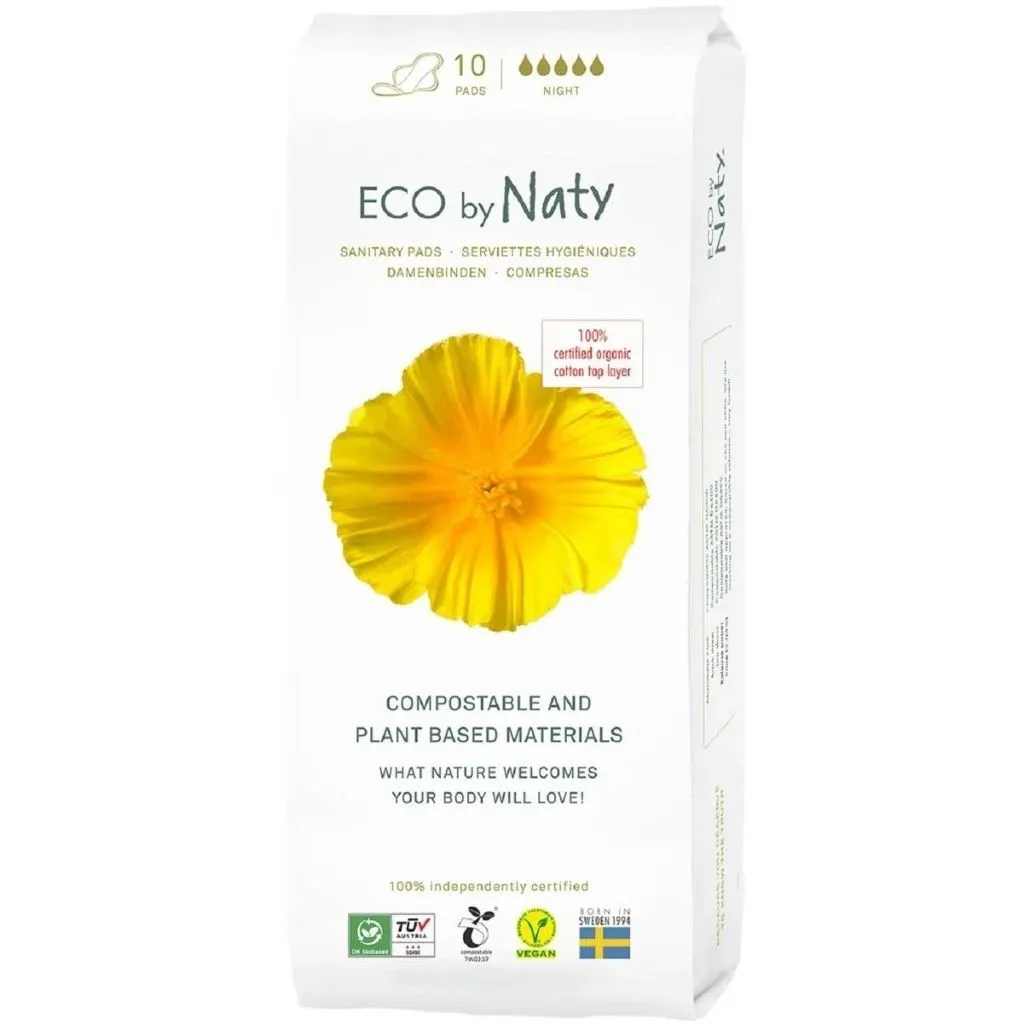 Одноразові гігієнічні жіночі прокладки &quot;Eco By Naty&quot; Night, 10 шт в упаковці