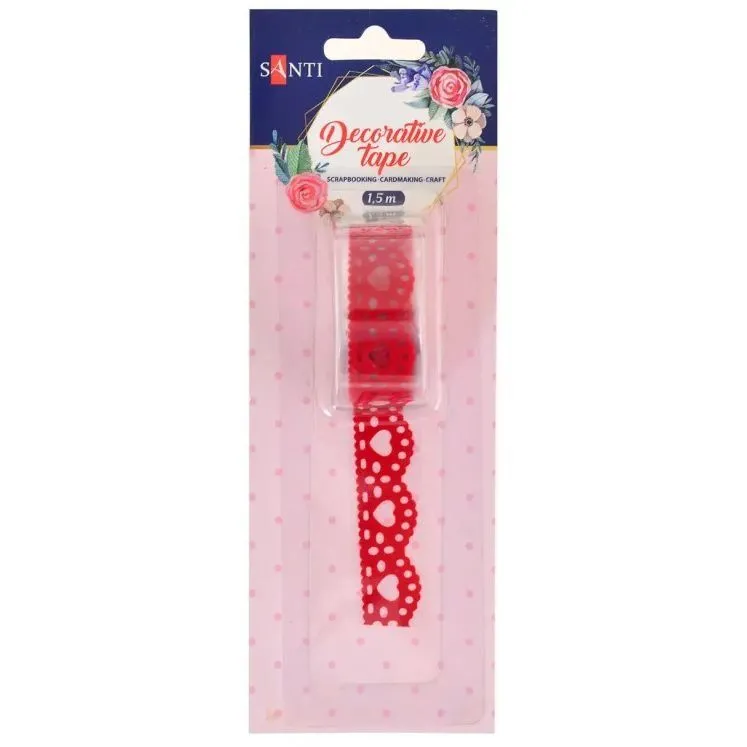 Стрічка фігурна з клейовим шаром &quot;Серце&quot;, оксамитова, червона, 1.5 м