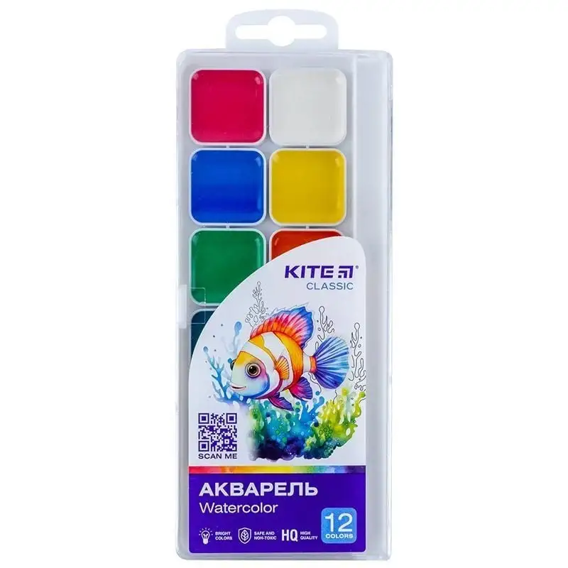 Фарби акварельні, 12 кол. Kite Classic