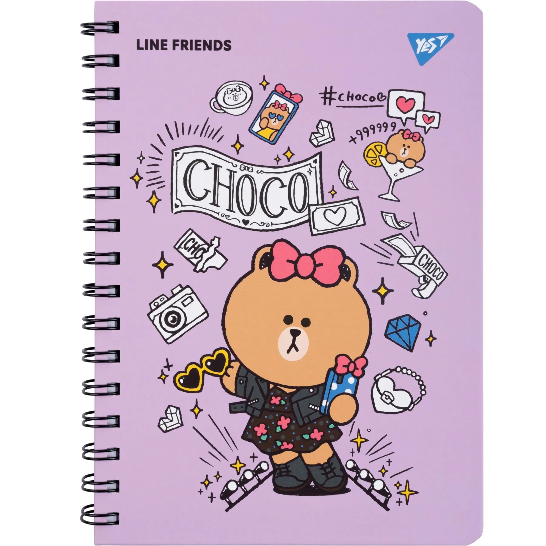 Блокнот YES А5, 80 арк., подв. cпіраль з гумкою &quot;Line Friends&quot; Choco