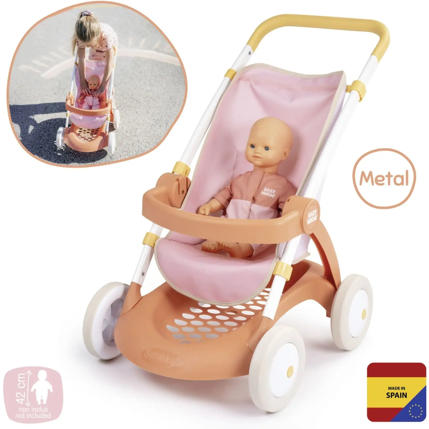 Коляска для ляльки Baby Nurse "Теракотова пудра. Прогулянка", з корзиною, 18 міс.+