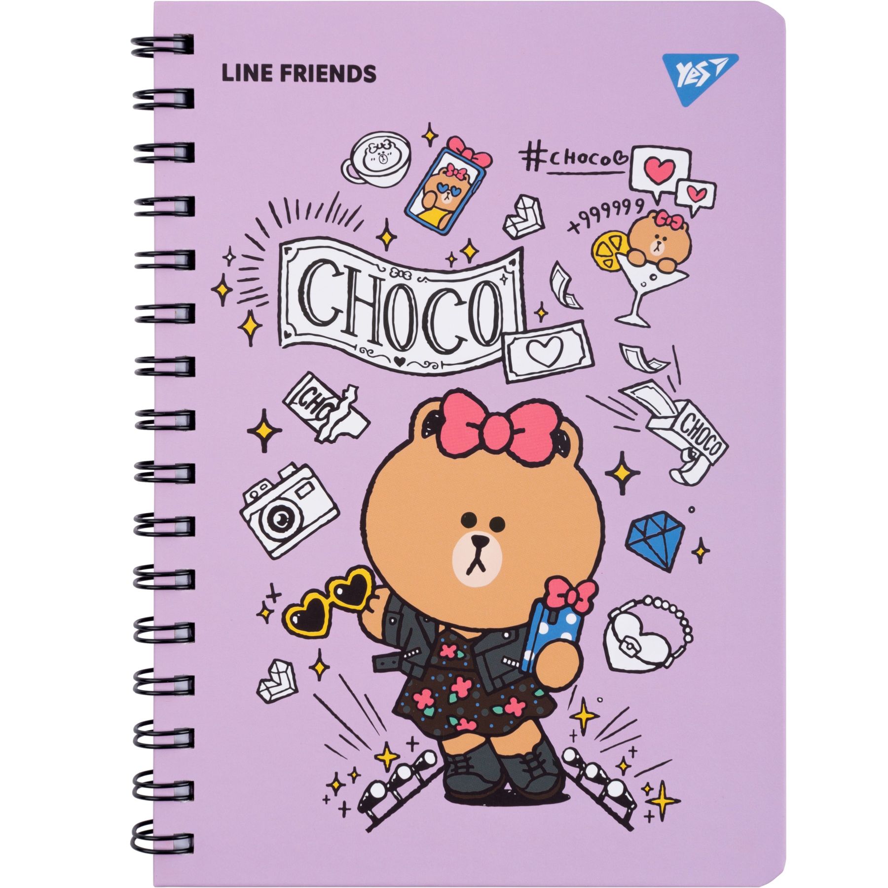 Блокнот YES А5, 80 арк., подв. cпіраль з гумкою "Line Friends" Choco