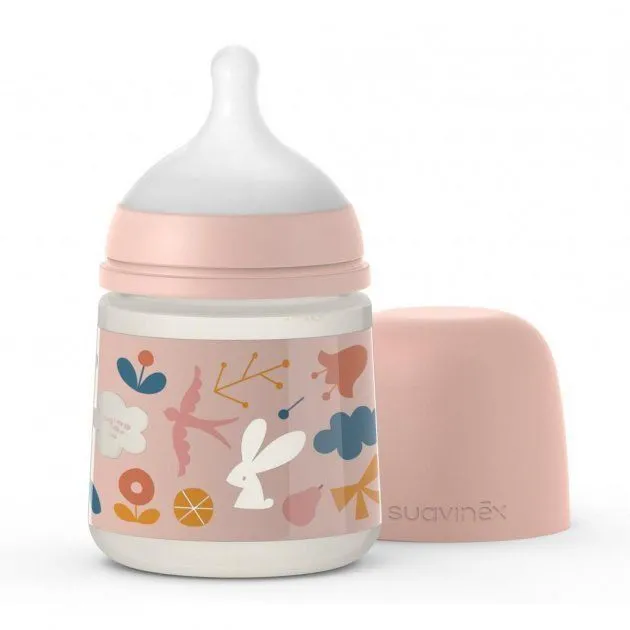 Пляшечка &quot;Лісові історії&quot; 150 мл (фізіологічна соска, повільний потік), рожева, Suavinex