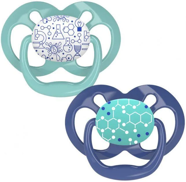Пустушка Advantage &quot;Голуба хімія&quot; 6-12 міс, 2 шт в упаковці, 2 кришечки