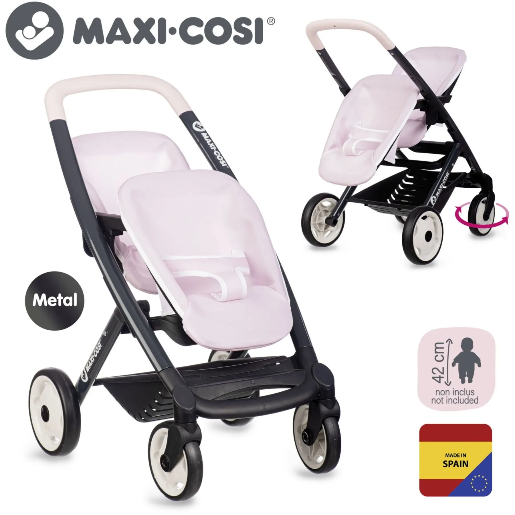 Коляска для ляльок-двійнят Maxi-Cosi "Рожева перлина", 54х38,5х64 см, 3+