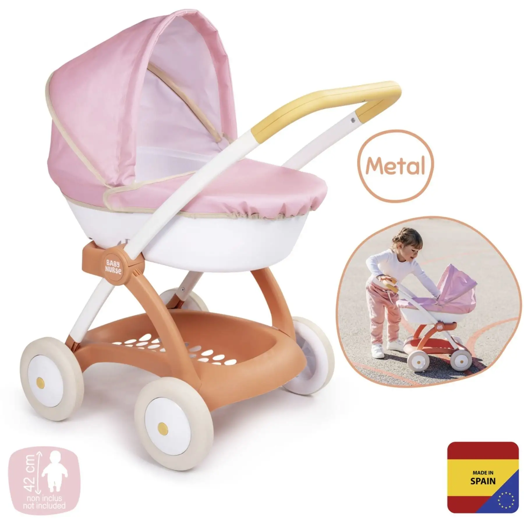 Коляска для ляльки Baby Nurse "Теракотова пудра", люлька з корзиною, 18 міс.+