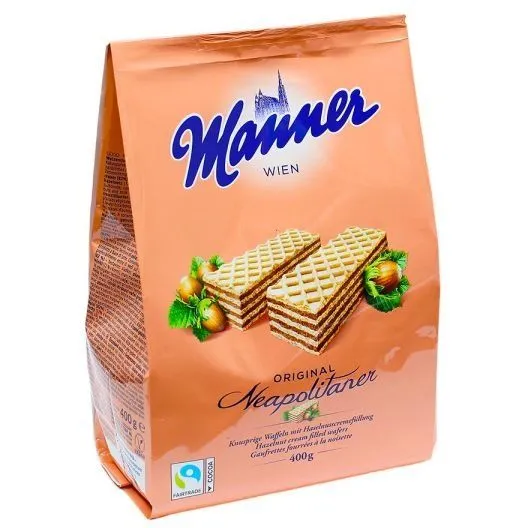 Вафлі Manner Hazelnut cream filled з горіховим кремом 400 г.10шт/ящ