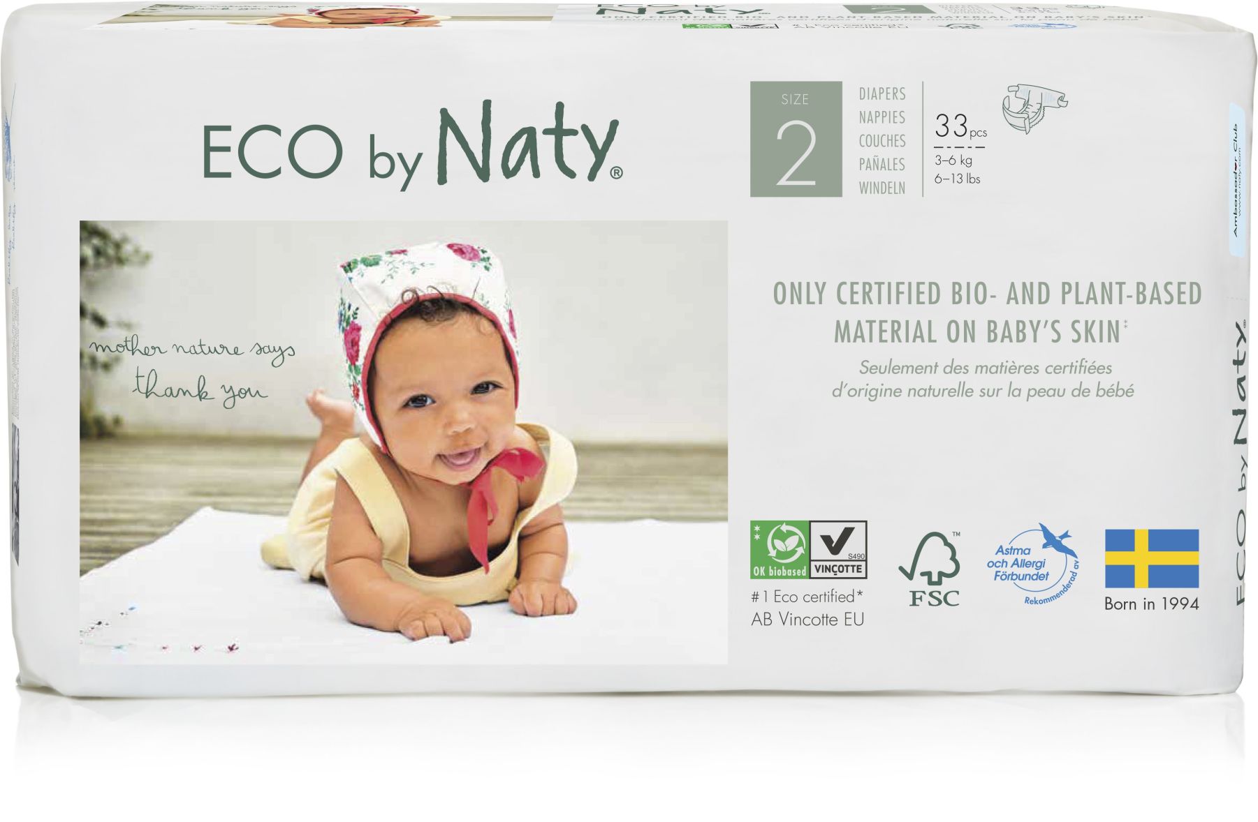 Одноразові дитячі підгузки "Eco By Naty" розмір 2, 33 шт в упаковці