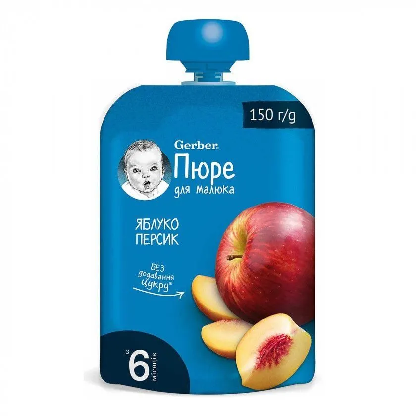 Пюре &quot;Яблуко, персик&quot; пауч 150 г, Gerber