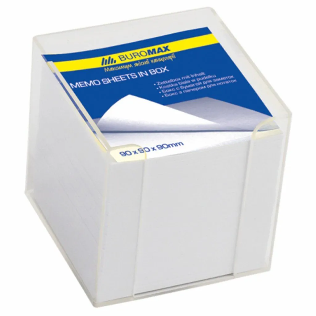 Бокс с білим папером 90х90х90мм., прозорий BUROMAX