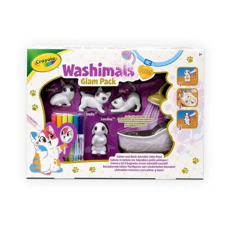 Washimals Набір для творчості "Гламурні улюбленці з ванною",  4 тваринки та 6 фломастерів