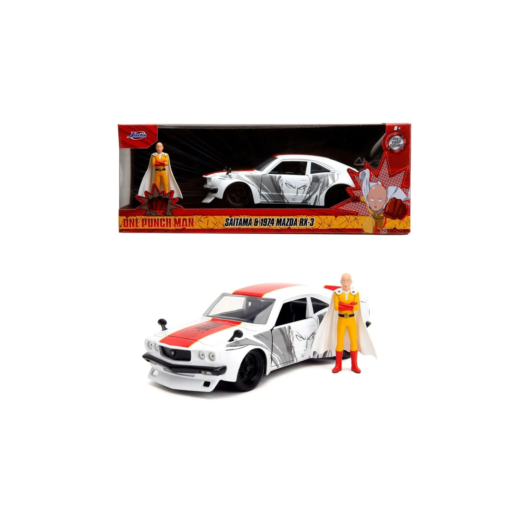 Машина металева Jada &quot;Ванпанчмен&quot; Мазда RX-3 (1974) з фігуркою Сайтама, масш. 1:24, 8+