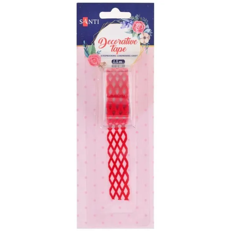 Стрічка фігурна з клейовим шаром, &quot;Вуаль&quot;, оксамитова, червона, 1.5 м