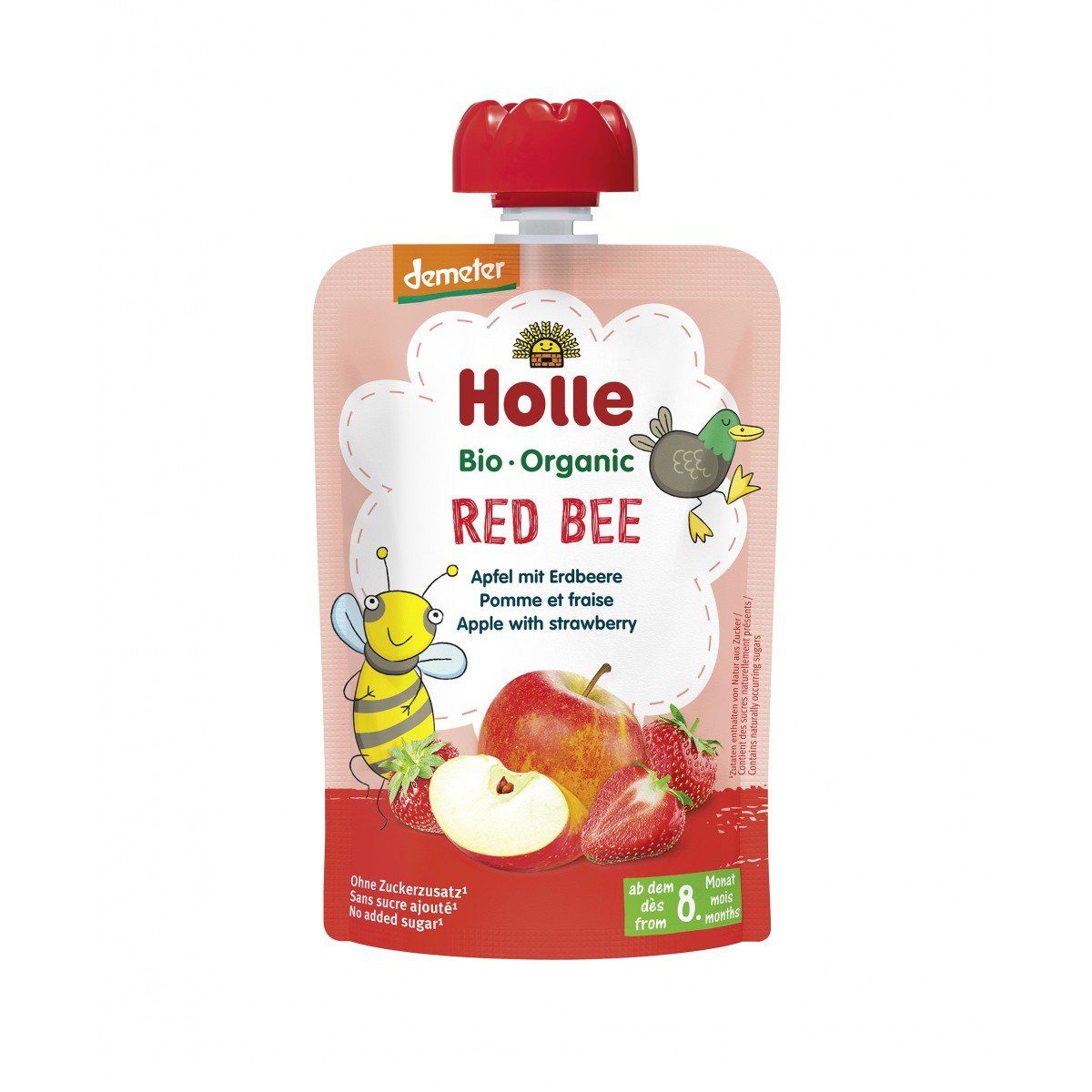 Пюре органічне "Red Bee" з яблуком та полуницею з 8 місяців 100 г, Holle