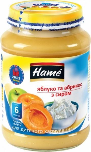 Пюре "Яблуко та абрикос з сиром" 190 г, Hame