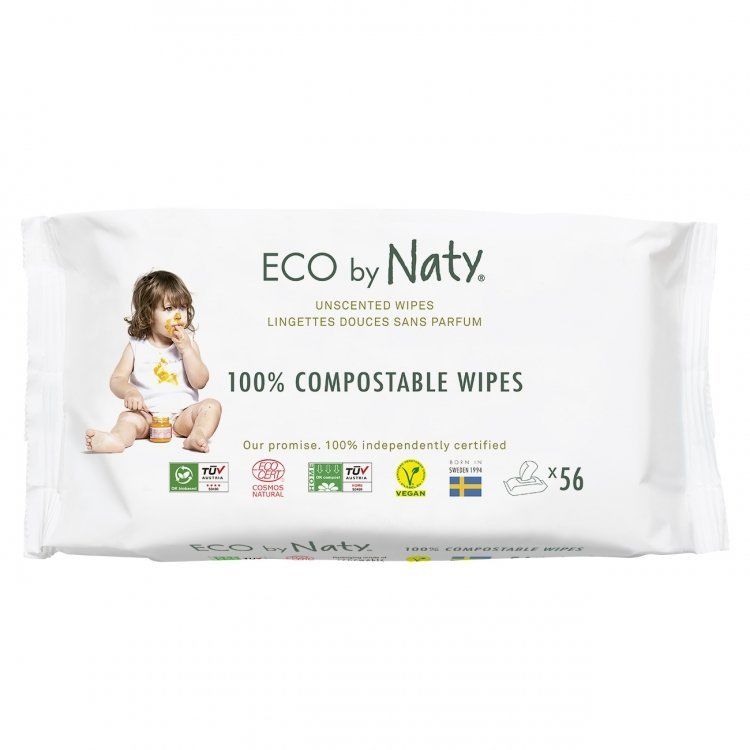 Дитячі вологі серветки "Eco By Naty" без запаху, 56 шт в упаковці