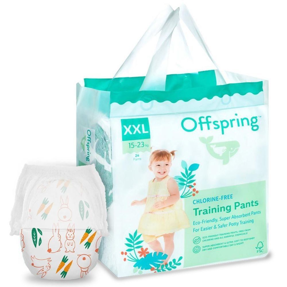 Підгузки-трусики Offspring розмір XXL, 15-23 кг, 24 шт, Зайчики