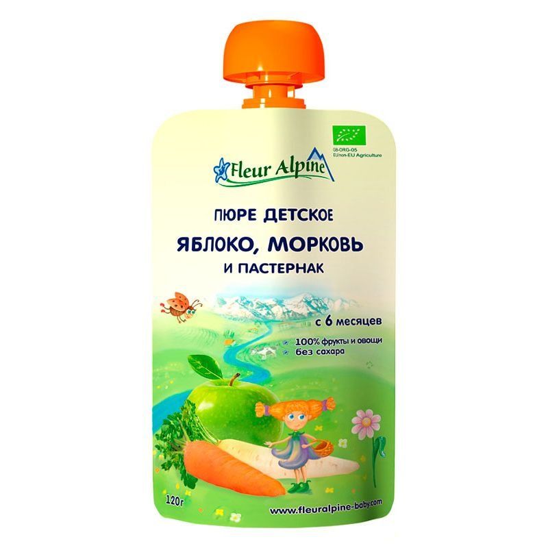 Дитяче фруктове пюре Fleur Alpine Organic "Яблуко, морква і пастернак" 120г