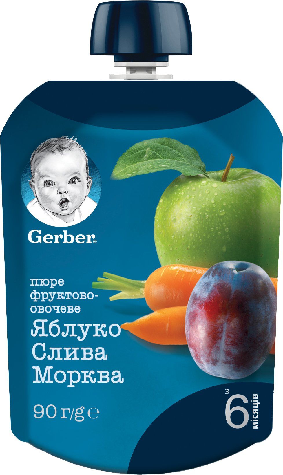 Пюре "Яблуко, слива, морковка" 90 г пауч, Gerber