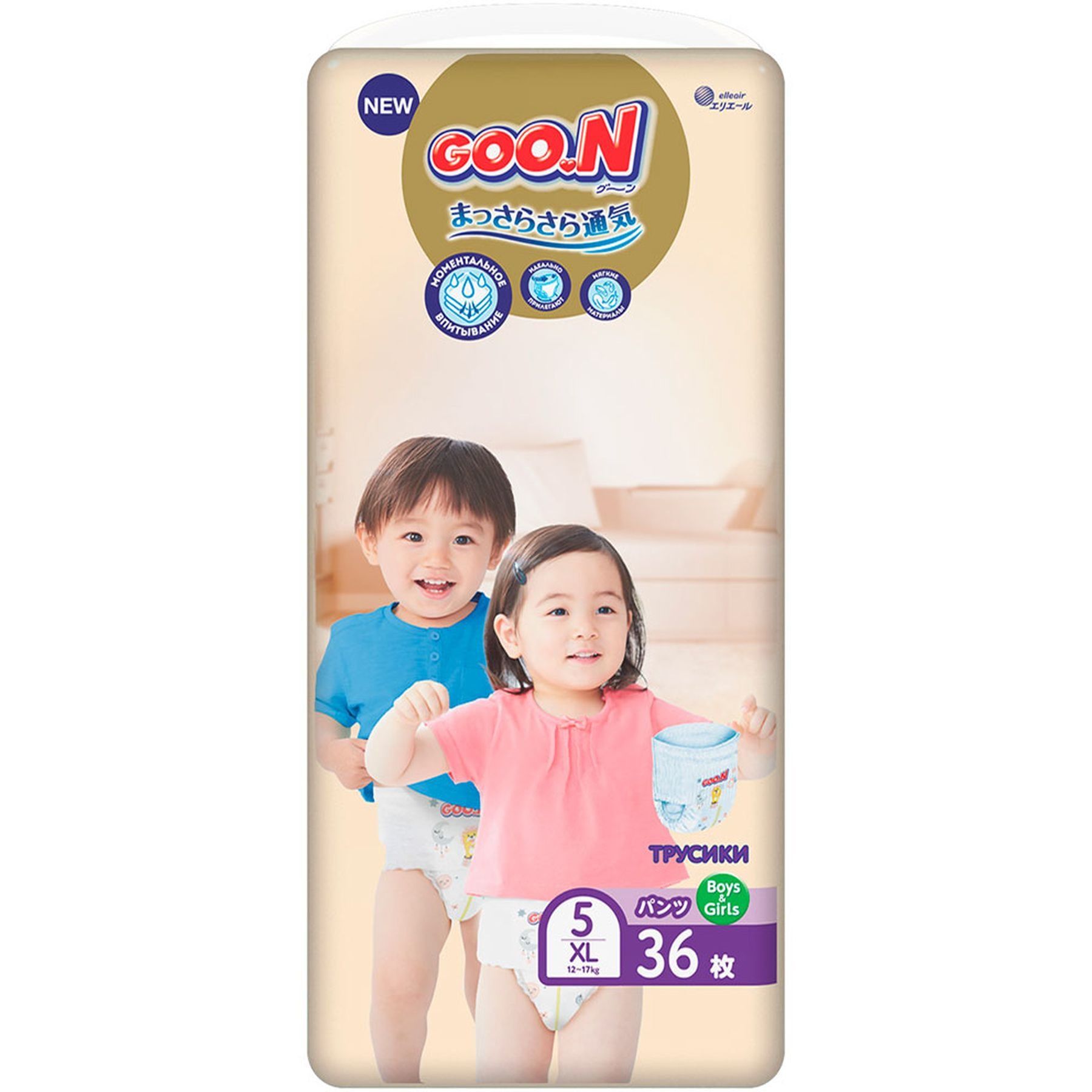 Трусики-підгузки GOO.N Premium Soft для дітей 12-17 кг (розмір 5(XL), унісекс, 36 шт)