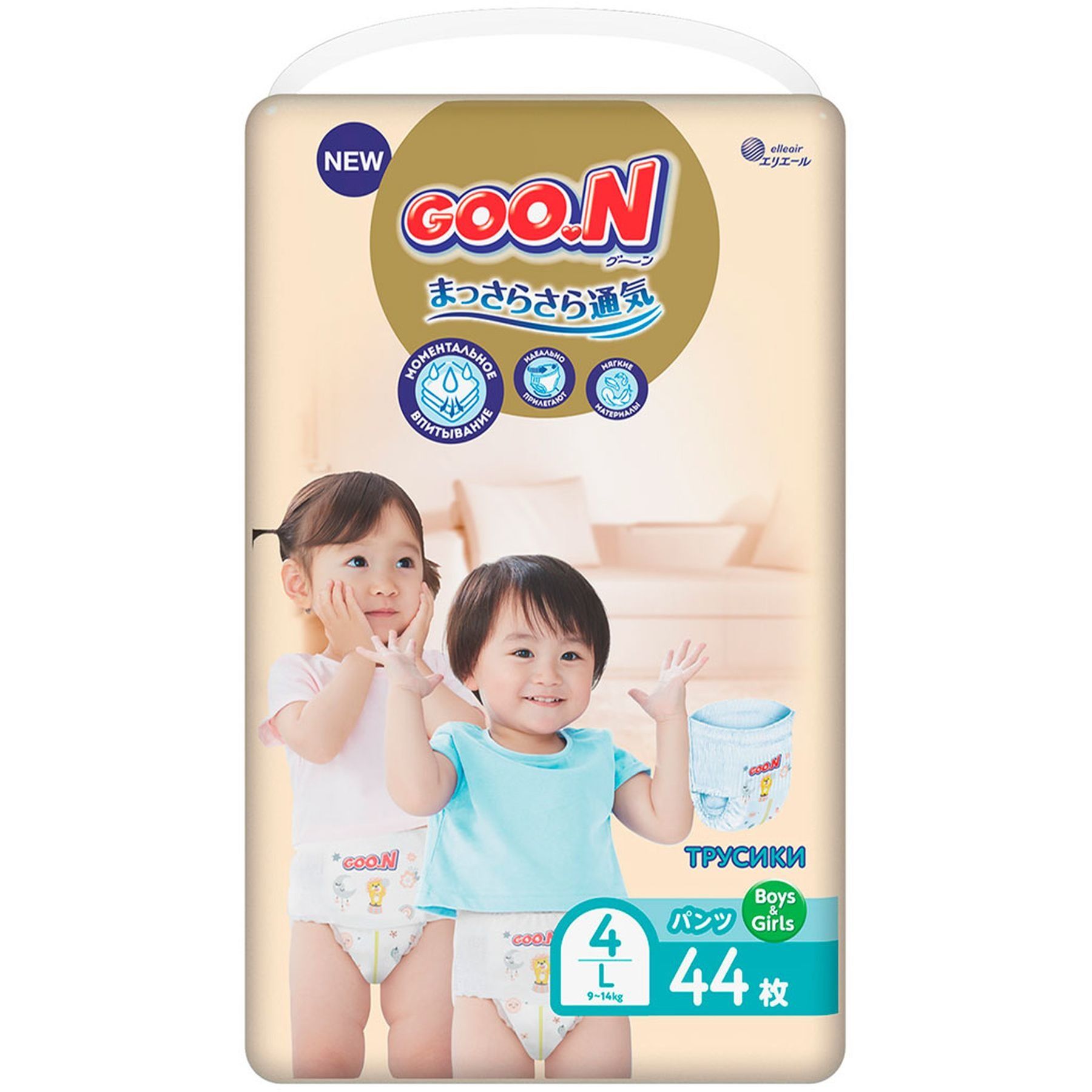 Трусики-підгузки GOO.N Premium Soft для дітей 9-14 кг (розмір 4(L), унісекс, 44 шт)