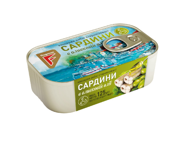 Сардини в Оливковій Олії жестяна банка з ключем 125г "Флагман"  1шт  (10414)
