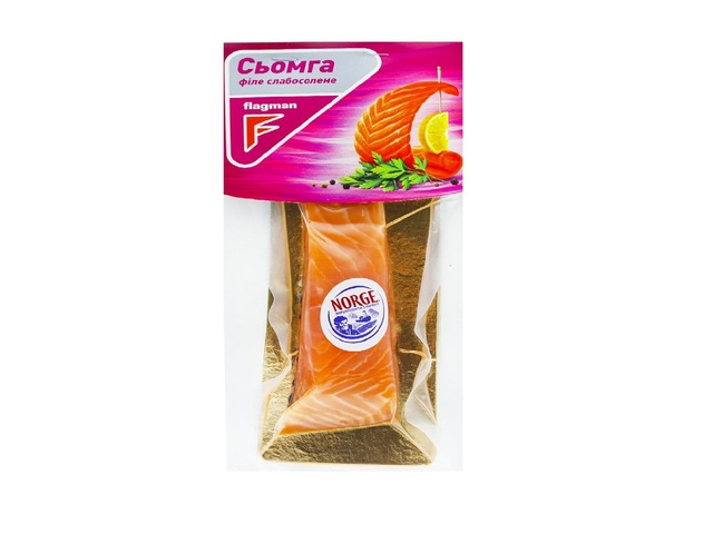 Лосось Філе - шматок зі шкіркою слабосолона вакуумна упаковка 180г."Флагман"  1шт  (169)