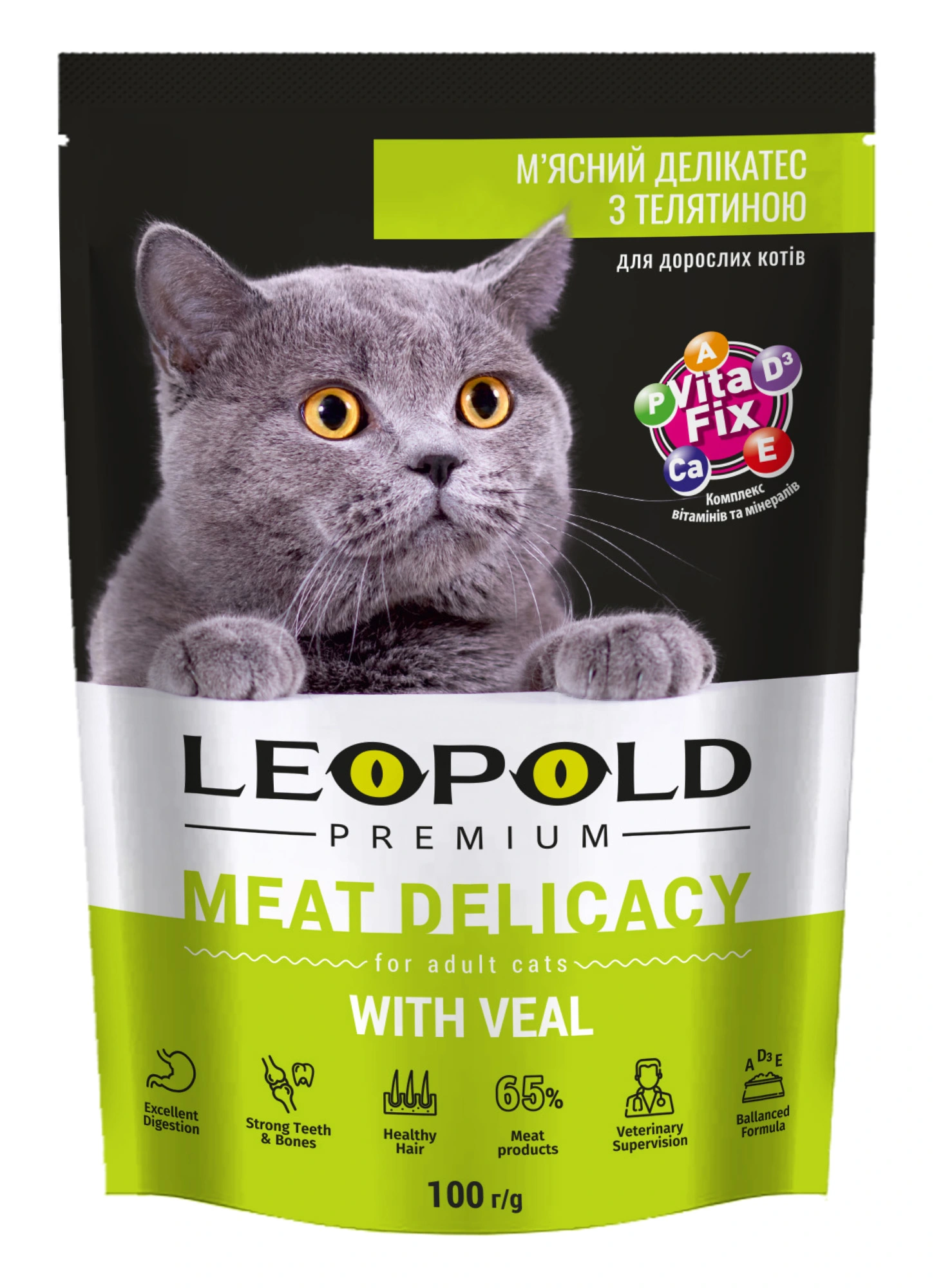 Корм для котів з телятиною М&#039;ясний делікатес Premium Leopold, 100 г