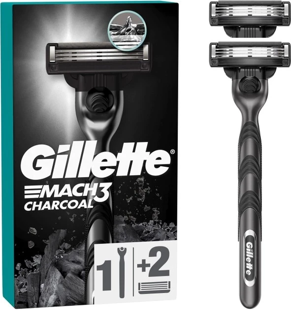 Станок для гоління Mach 3 Charcoal Деревне вугілля+2 картриджа Gillette, 1 шт
