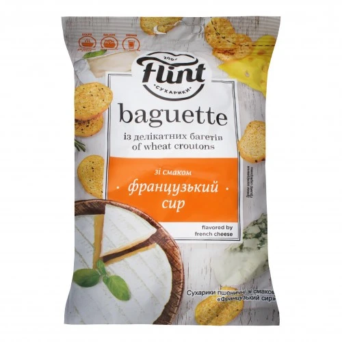 Сухарики пшеничні зі смаком французького сиру Baguette Flint, 110 г