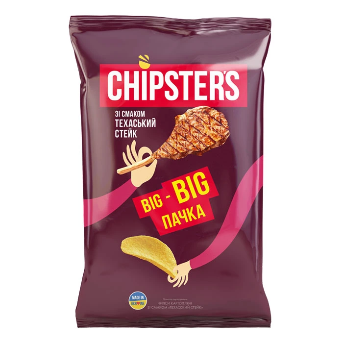 Чіпси зі смаком Техаського стейку Chipster&#039;s, 160 г