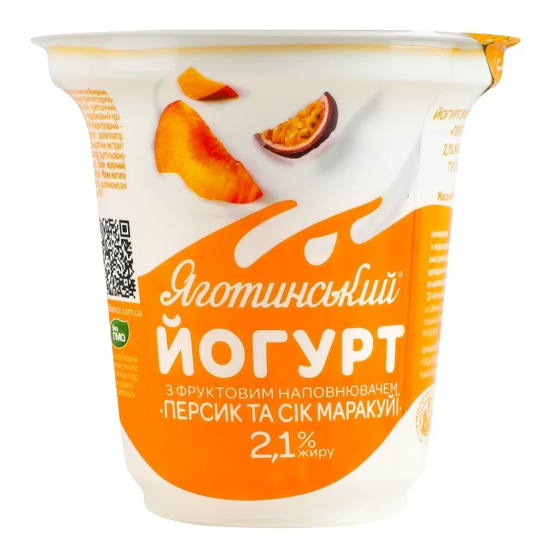 Йогурт персик-маракуйя 2.1% Яготинське, стакан 260г